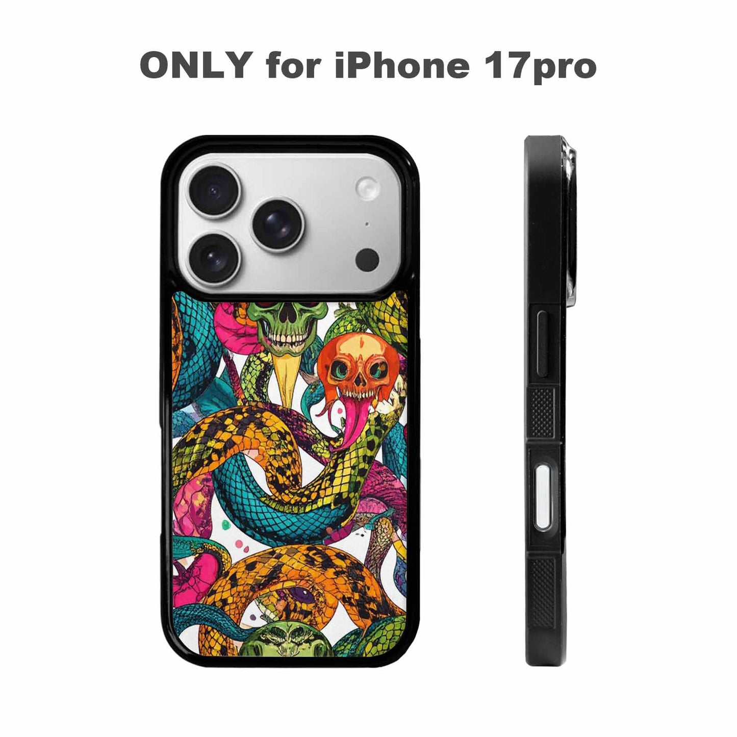 iPhone 17 Pro Case — Snake Print Skull Seamless Pattern Gothic, Customized Protective Case