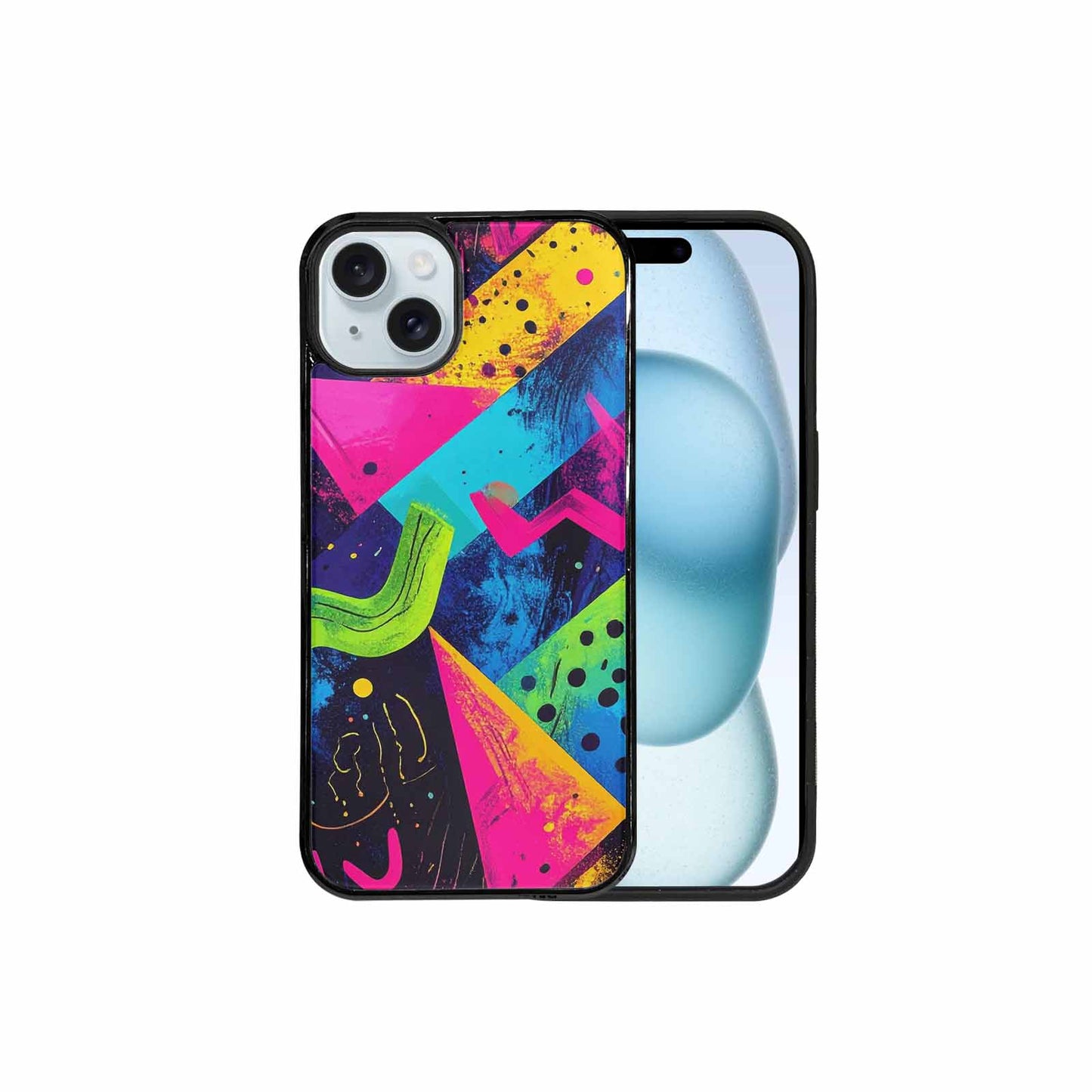 iPhone 15 Plus Case — Memphis Squiggles Triangles Dots Personalized Phone, Custom Art Phone Cover