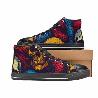 WOMEN'S Snake Skulls Print High Top Canvas Wallpaper Art Custom Shoes