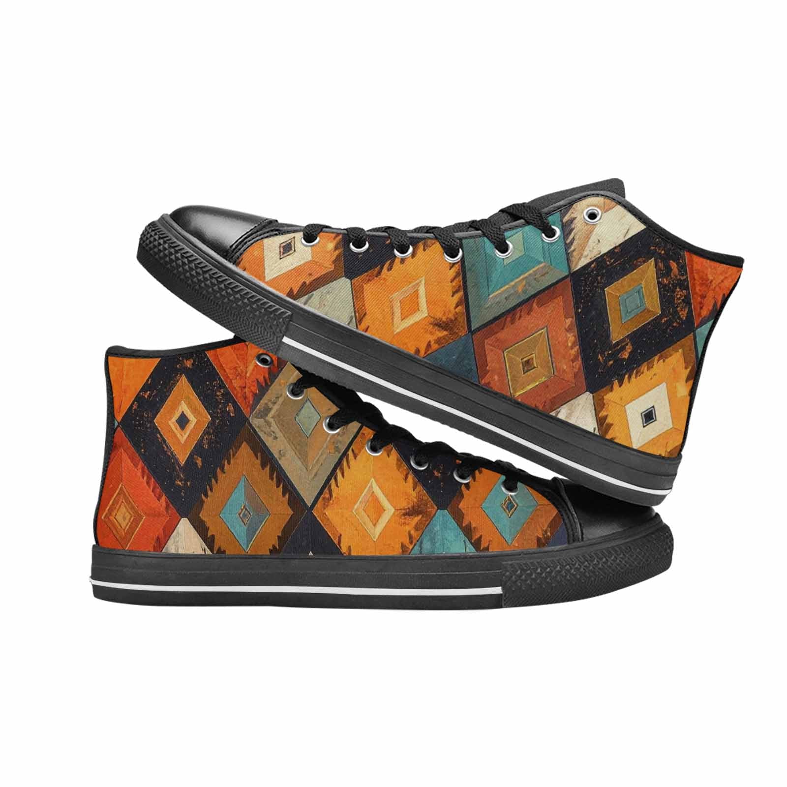 WOMEN'S Southwestern Geometric Diamond High Top Canvas Grunge Custom Sneakers