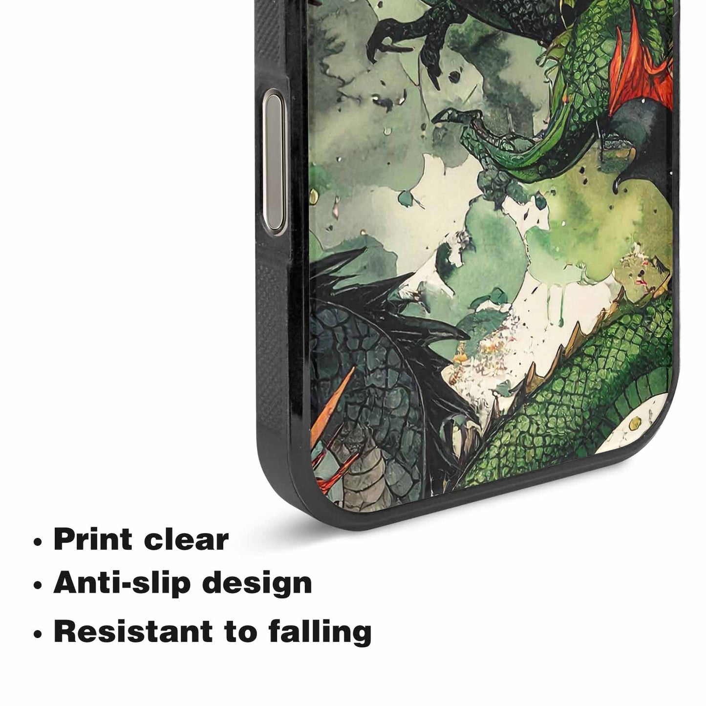 iPhone 16 Pro Max Case — Dragon Scale Black Green Ink Dragons, Unique Phone Case Design
