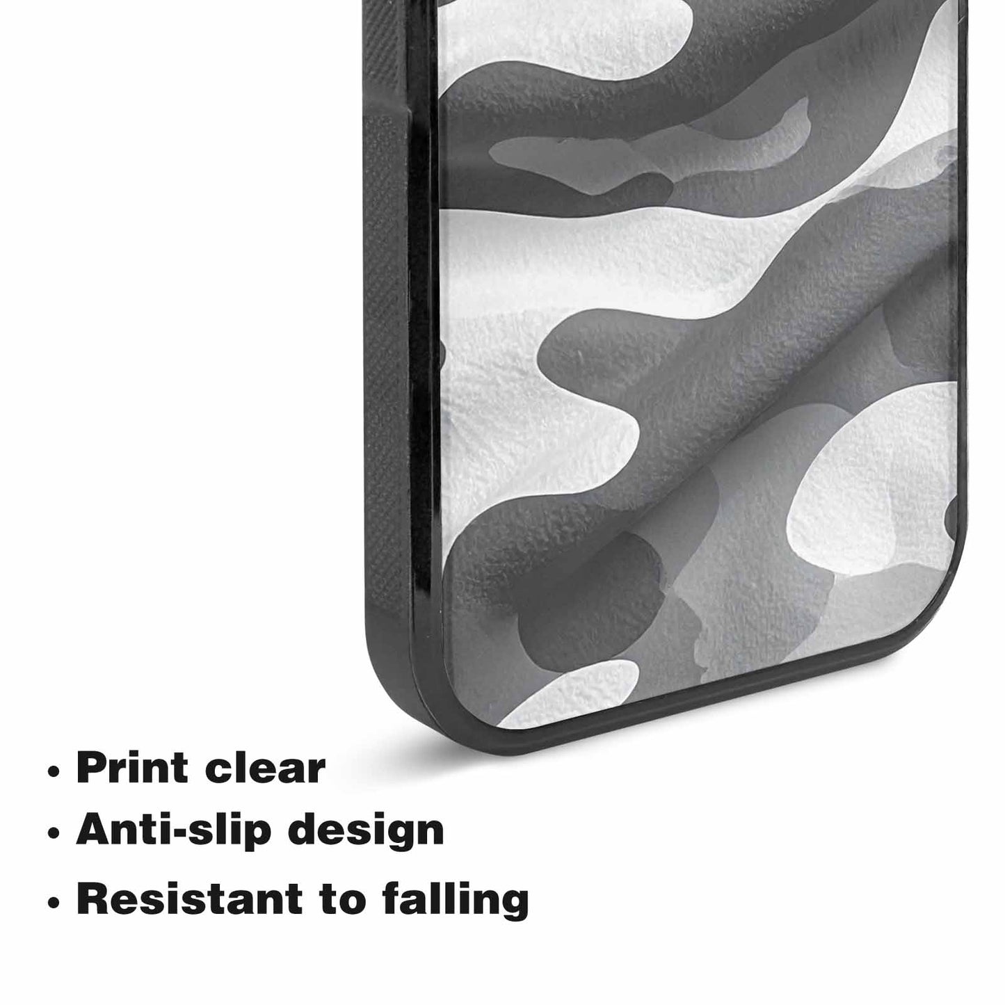 iPhone 15 Case — Grey Camo Print, Custom Art Phone Cover