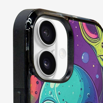 iPhone 16 Plus Case — Alien Ufo Cartoon Art Pattern Groovy, Personalized Phone Case