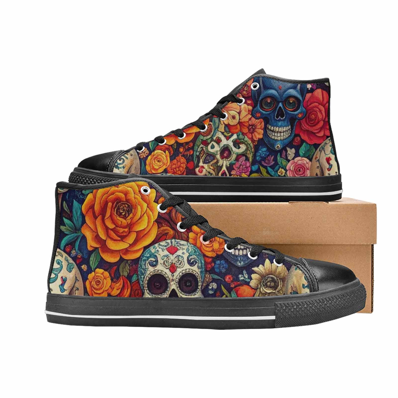 WOMEN'S Skull High Top Canvas Vibrant Chaos Sneakers