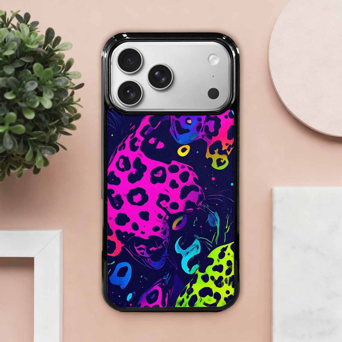 iPhone 17 Pro Max Case — Leopard Print Neon Seamless Animal Print, Custom Designed Case Cover