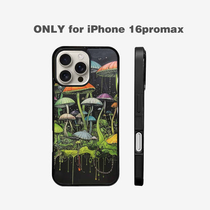 iPhone 16 Pro Max Case — Rainbow Drip Mushrooms Black Green Ink, Custom Designed Case Cover