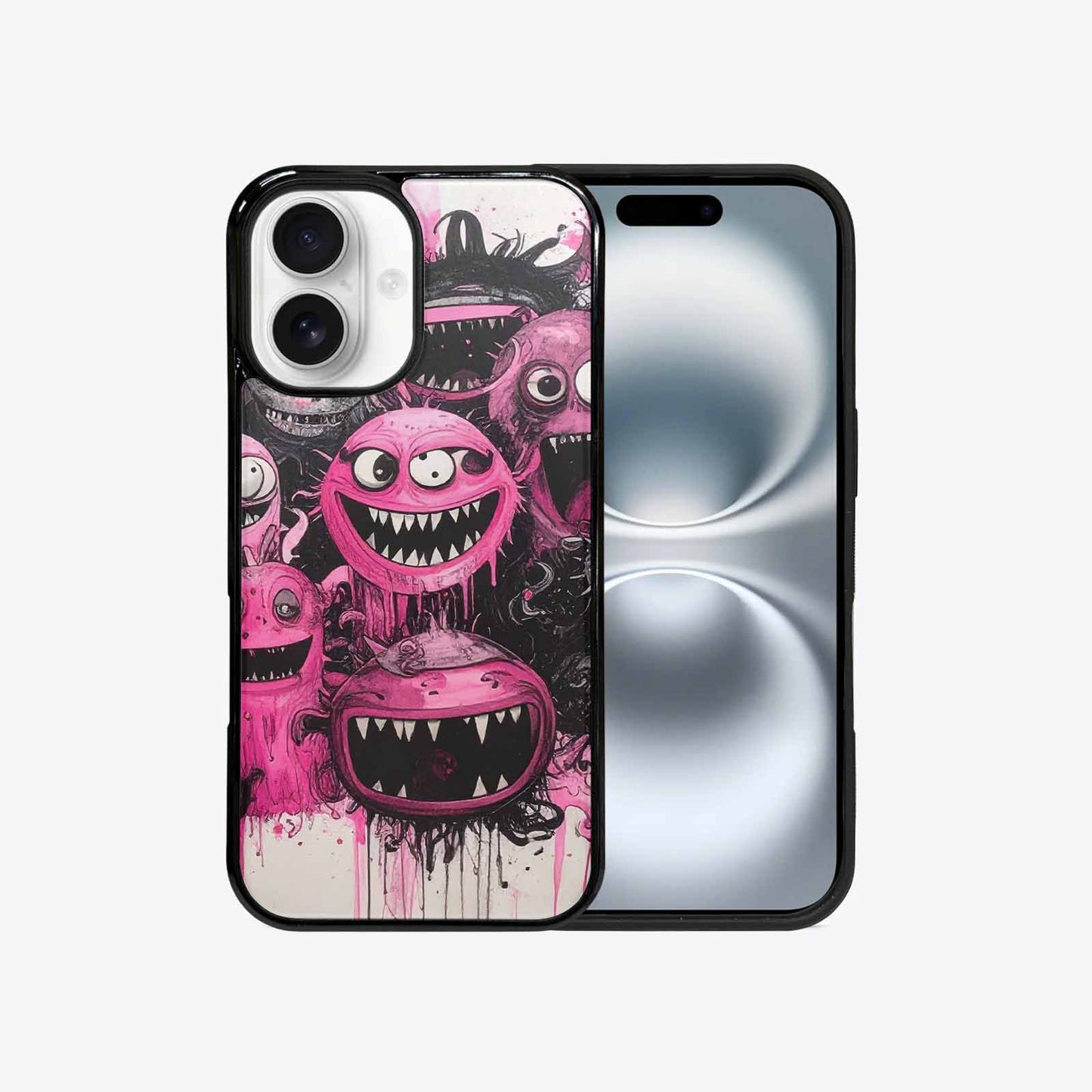 iPhone 16 Case — Monsters General Black Pink Ink Cartoon, Unique Phone Case Design