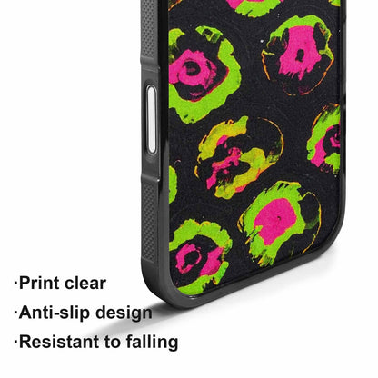 iPhone 17 Case — Leopard Neon Rosette Black Animal Print, Custom Phone Case