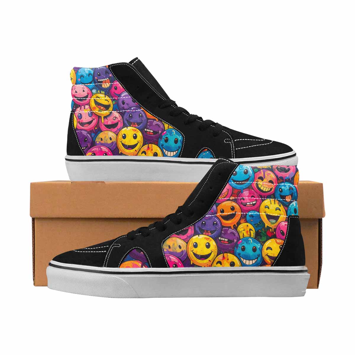 MEN'S Smiley Face High Top Canvas Boutique Neon Fantasy Original Art Sneakers