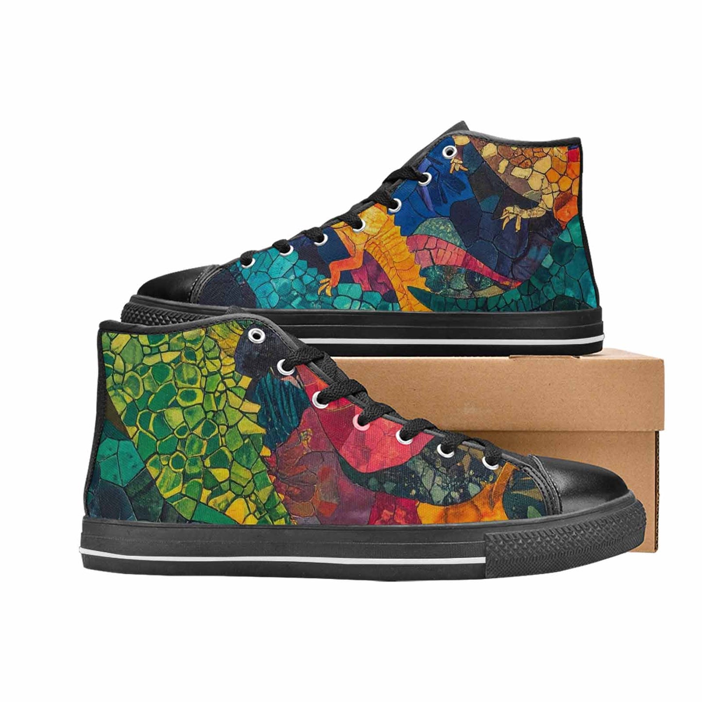 WOMEN'S Dinosaur Silhouette High Top Canvas Grunge Shoes