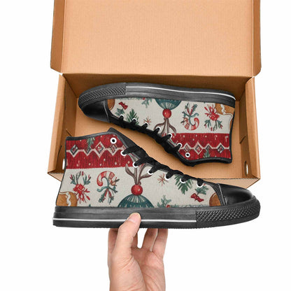 WOMEN'S Christmas Holly Snowflake High Top Canvas Surreal Custom Sneakers