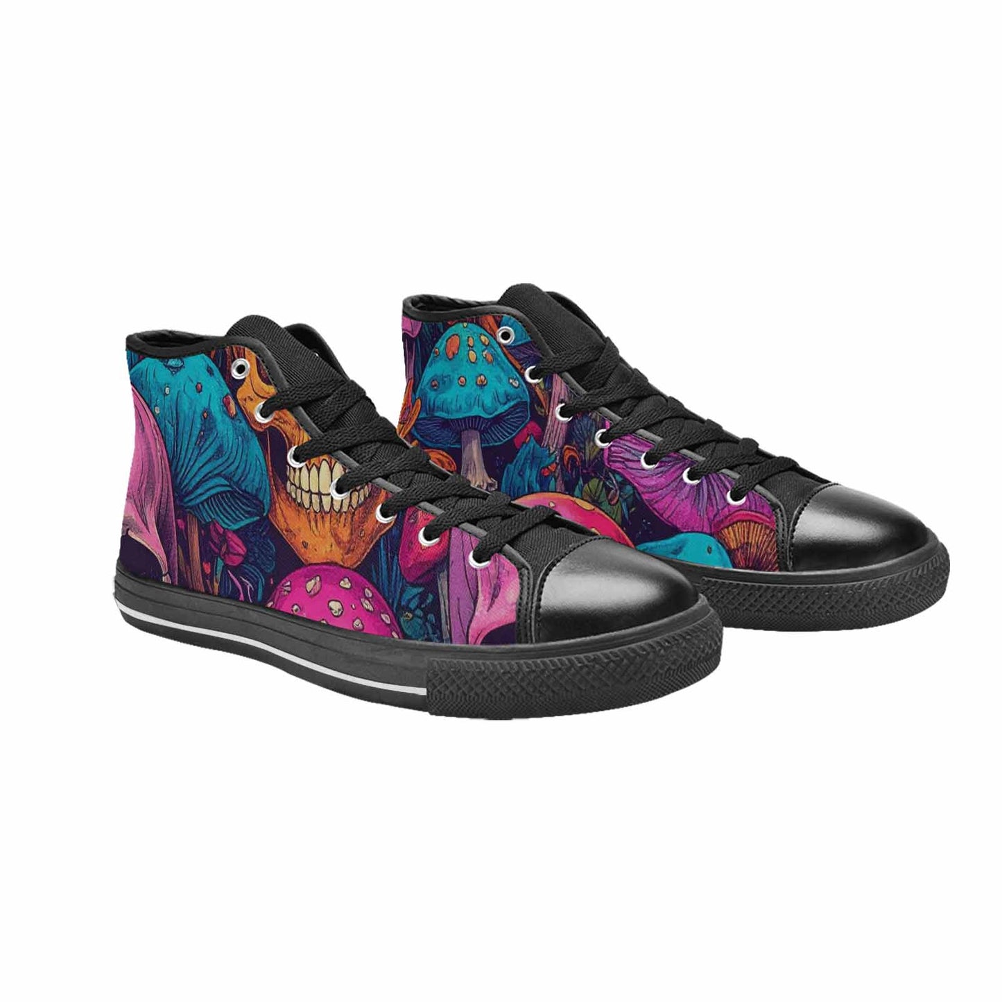 WOMEN'S Mushroom Skull High Top Canvas Neon Fantasy Shoes