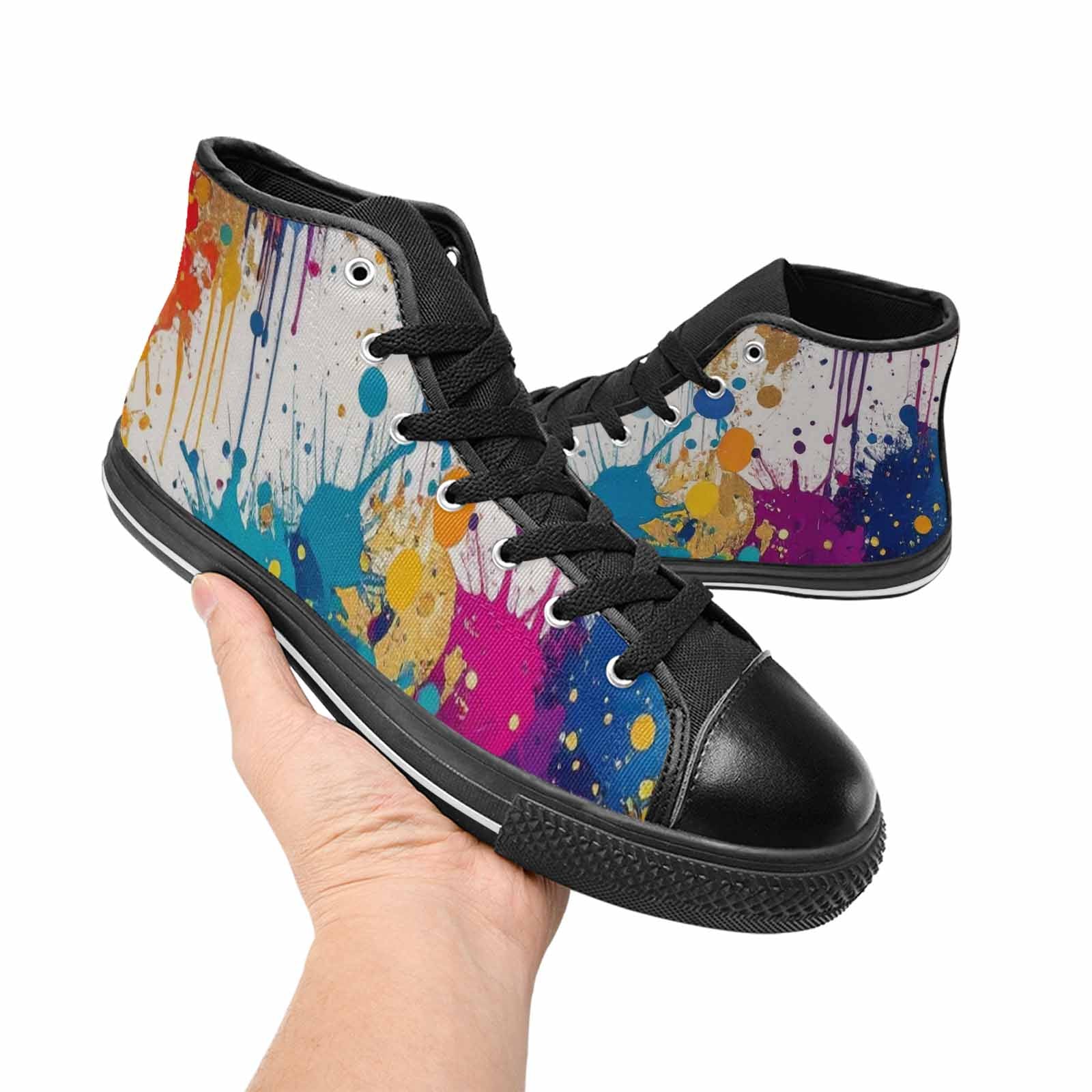 WOMEN'S Paint Splatter High Top Canvas Vibrant Chaos Shoes