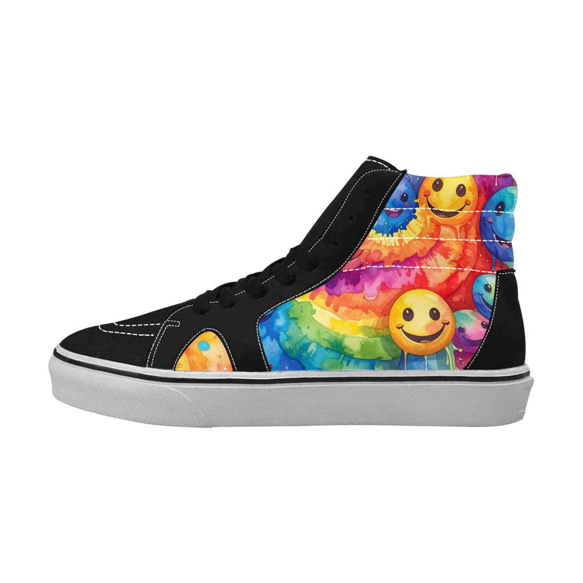MEN'S Smiley Facessmiley Faces  High Top Canvas Melting Art Sneakers