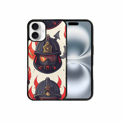iPhone 16 Plus Case — Firefighter Pattern Flames Axes Helmets Seamless, Unique Phone Case Design