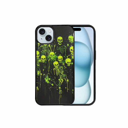 iPhone 15 Plus Case — Skeletons Neon Green Glow Skeletons Pattern, Personalized Phone Case