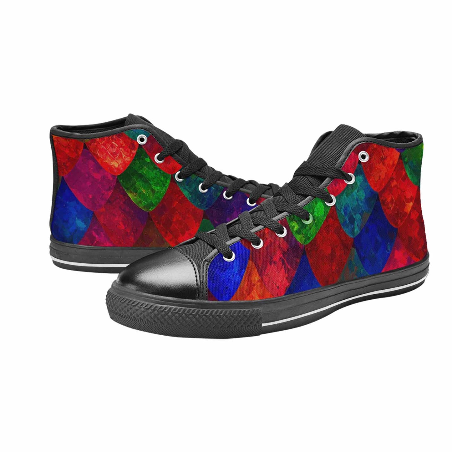 WOMEN'S Dark Snake Print High Top Canvas Neon Fantasy Custom Sneakers