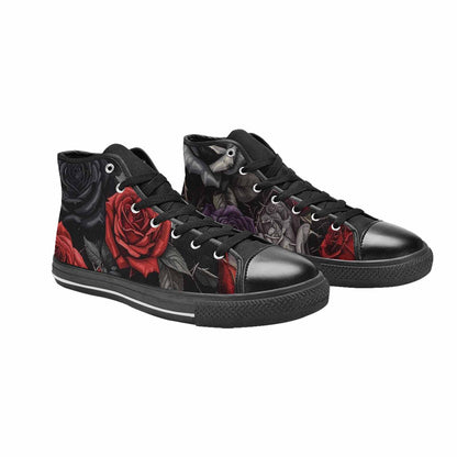 MEN'S Black Gothic Rose High Top Canvas Dreamcore Custom Sneakers