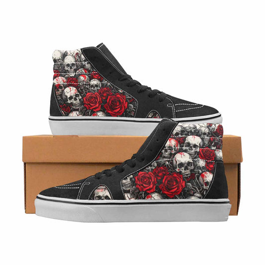 WOMEN'S Skulls Black & Red Ink High Top Canvas Personalized Wallpaper Art Custom Shoes
