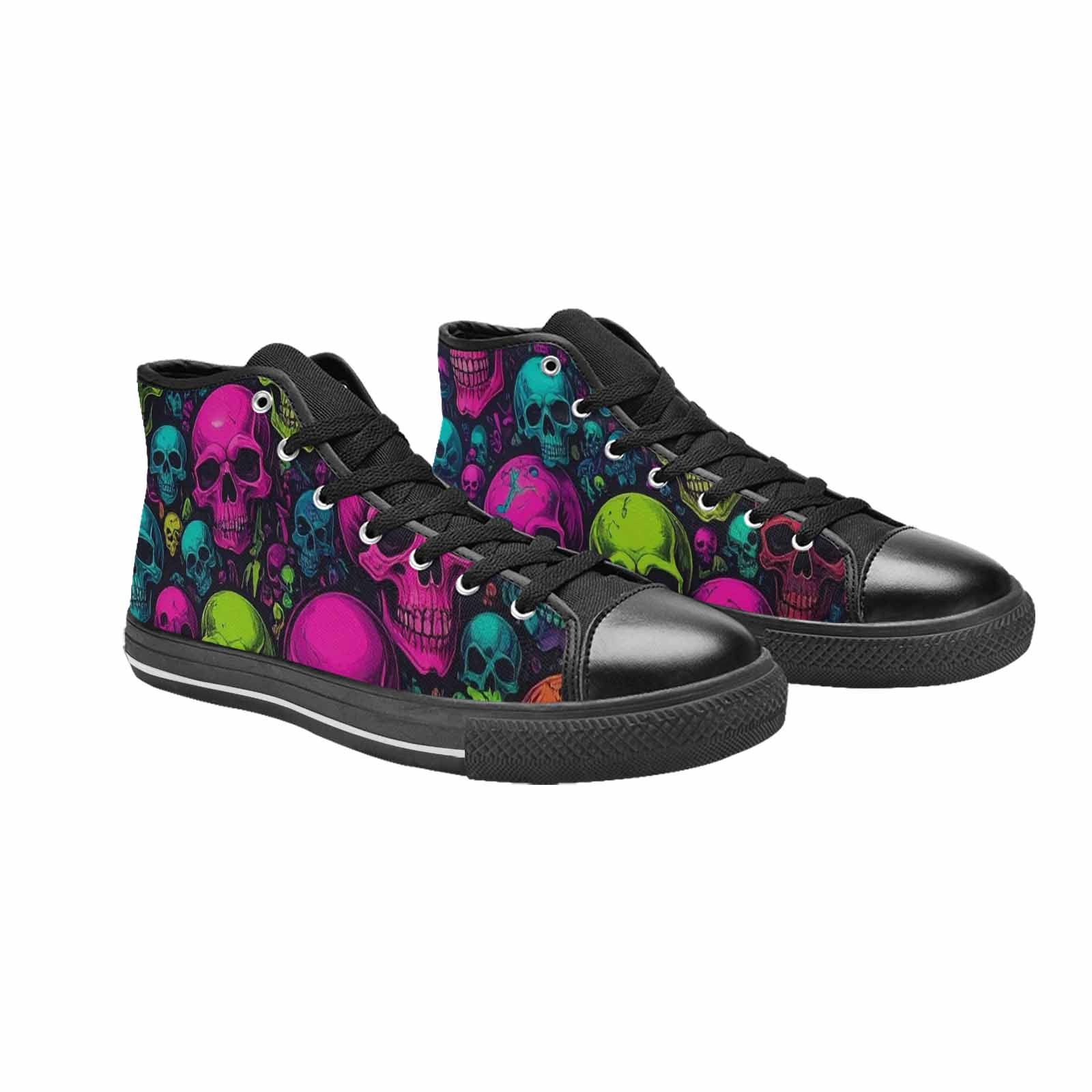 WOMEN'S Skulls - Neon High Top Canvas Wallpaper Art Custom Shoes