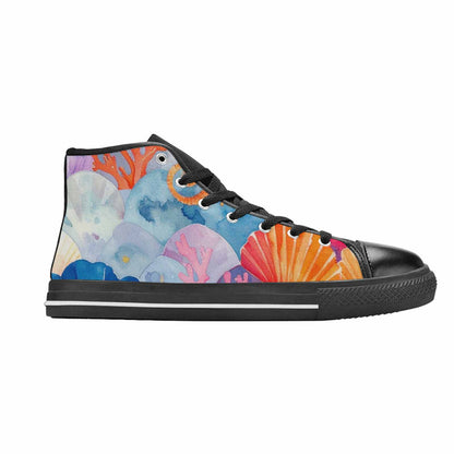 MEN'S Fish Scale Coral High Top Canvas Vibrant Chaos Sneakers