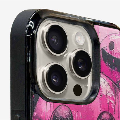 iPhone 16 Pro Case — Melting Moon Smiley Black Pink Ink, Custom Printed Phone Case