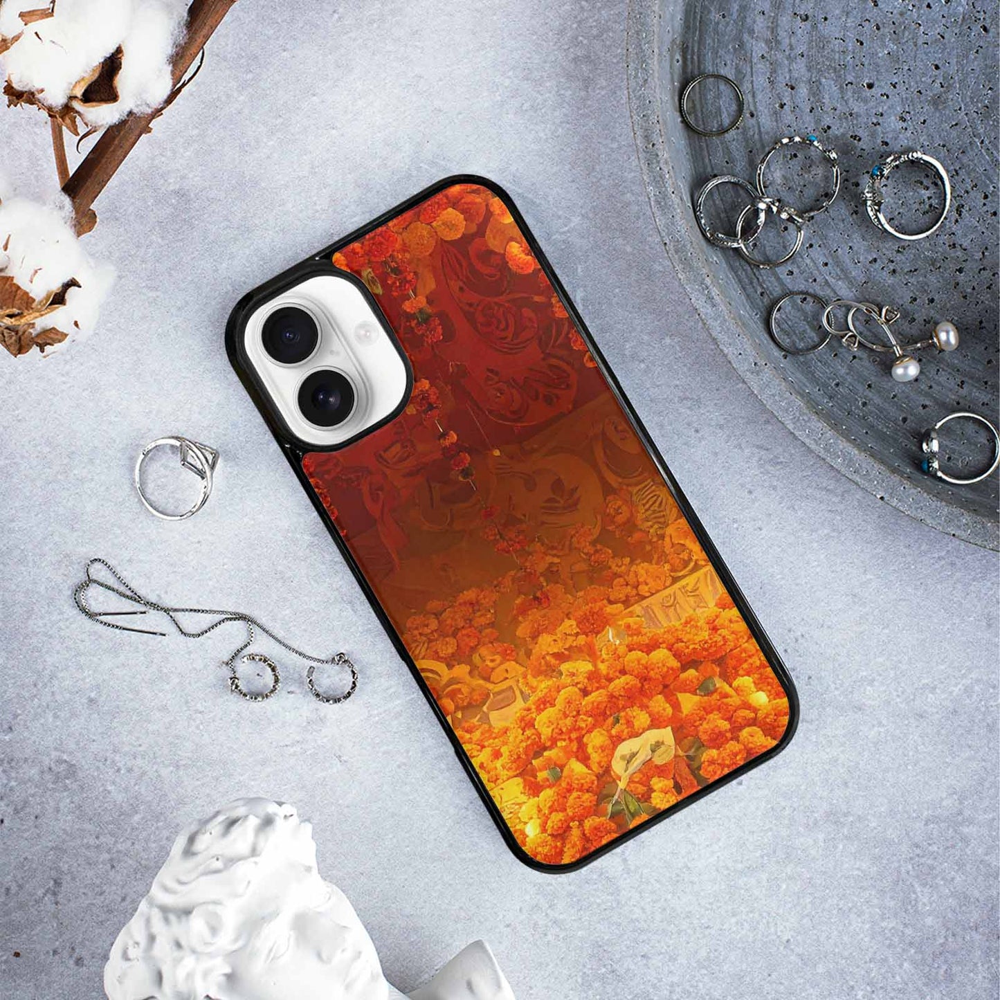iPhone 16 Plus Case — Marigold Day Of The Dead Marigold, Unique Phone Case Design