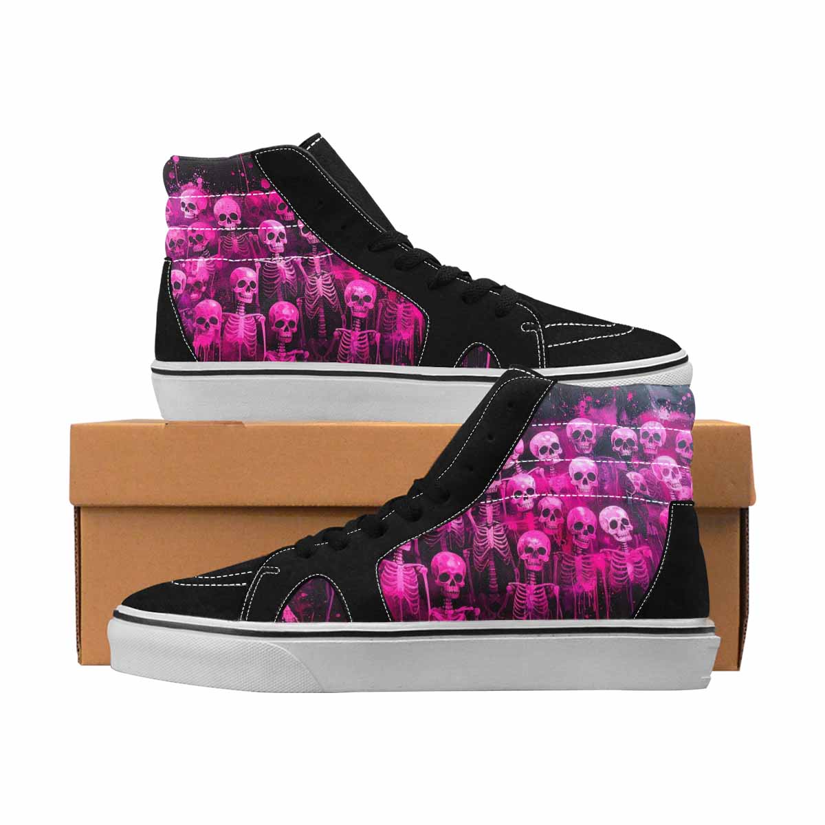 MEN'S Skulls Neon Pink Glow High Top Canvas Personalized Wallpaper Art Custom Printed Shoes