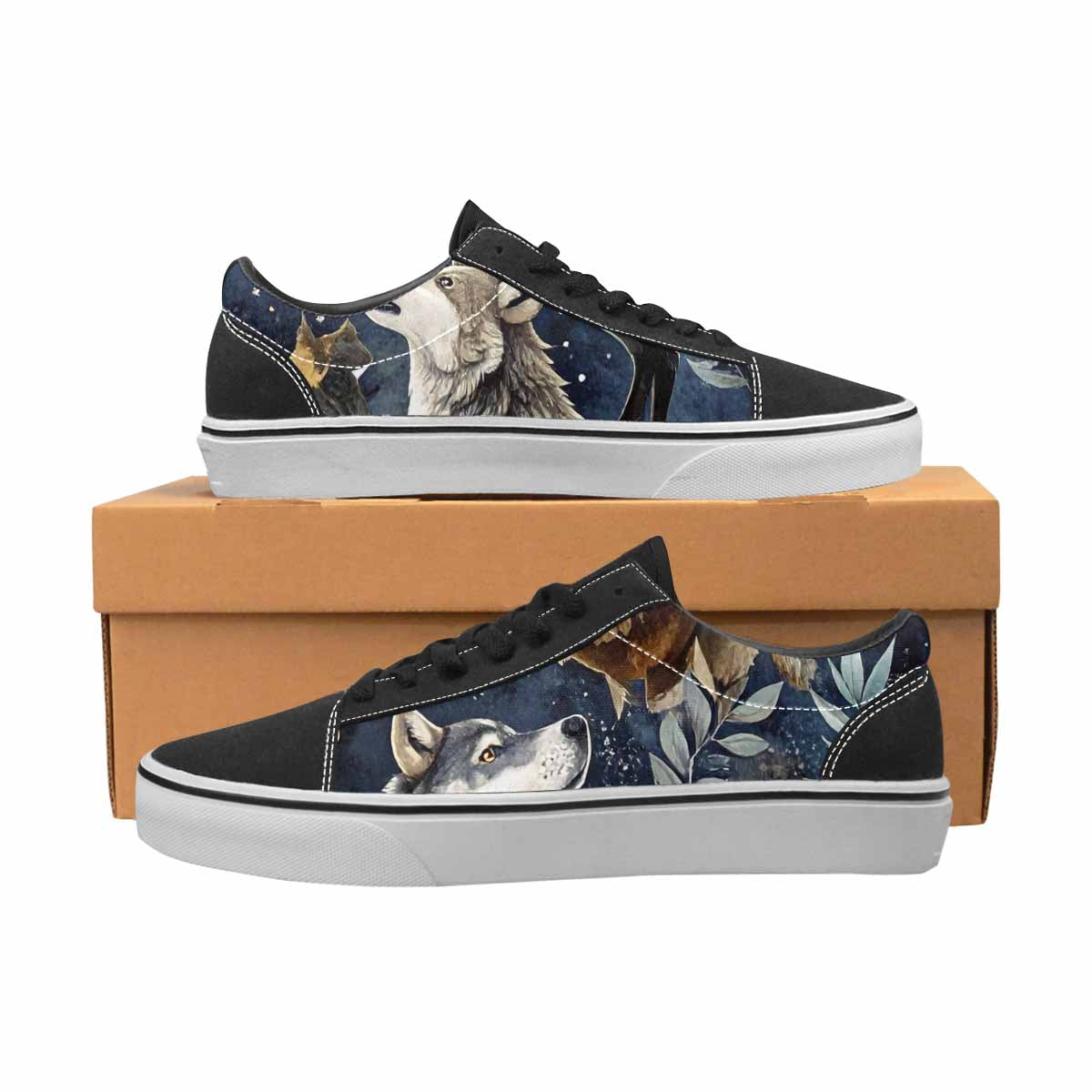 WOMEN'S Wolf Silhouette Moon Canvas Lace-Up Neon Fantasy Custom Shoes