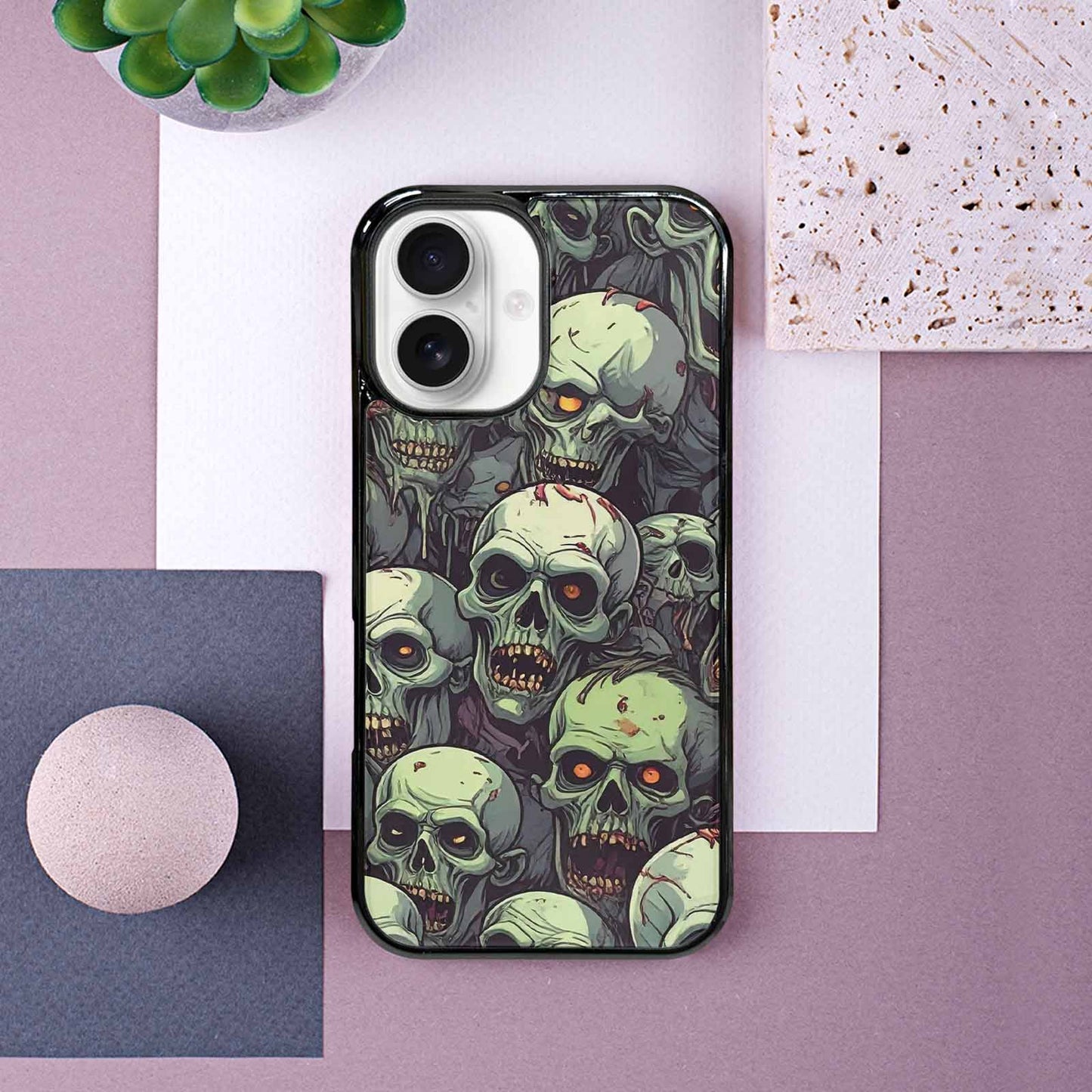 iPhone 16 Case — Zombie Head Pattern Hundreds Of Small, Custom Art Phone Cover