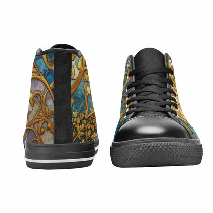 WOMEN'S Klimt-Style Gold Leaf High Top Canvas Vibrant Chaos Shoes