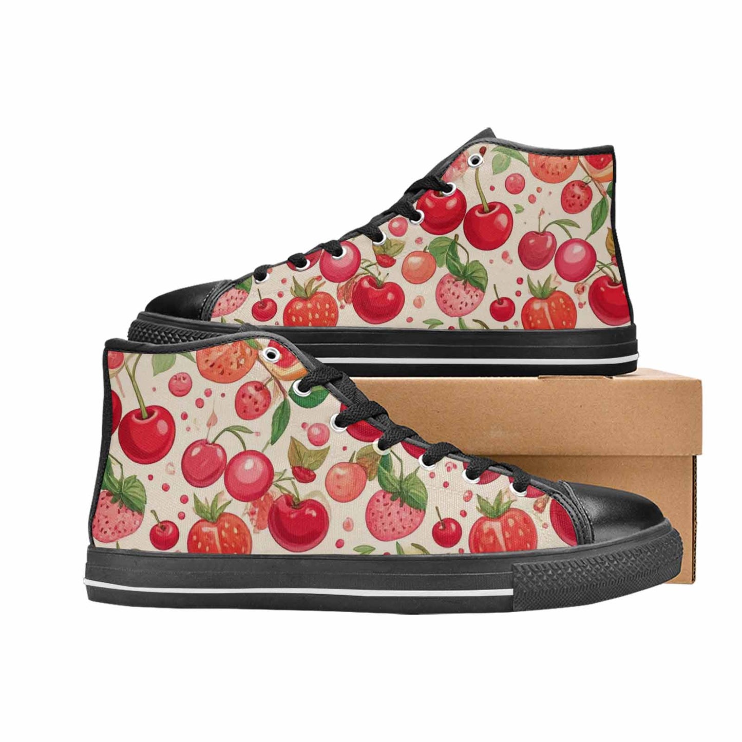 MEN'S Cherry Fruit Print High Top Canvas Dark Academia Sneakers
