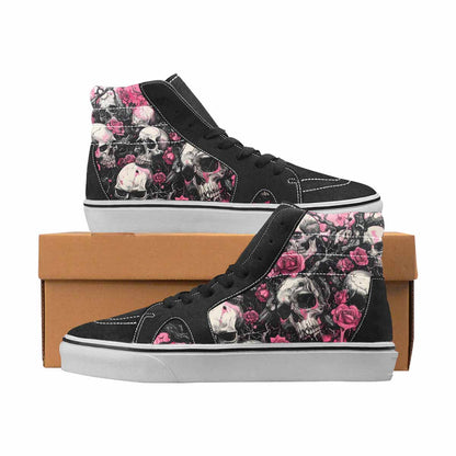 WOMEN'S Skulls Black & Pink Ink High Top Canvas Bold Print Cottagecore Custom Sneakers