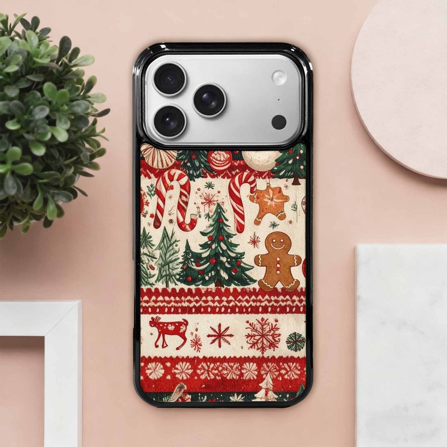 iPhone 17 Pro Max Case — Small Christmas Holly Snowflake Original Art, Custom Made Phone Cover
