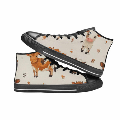 WOMEN'S Cow Animal Print High Top Canvas Vibrant Chaos Sneakers