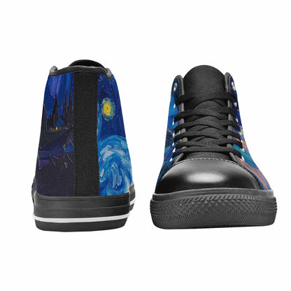 WOMEN'S Starry Night Van Gogh High Top Canvas Vibrant Chaos Sneakers
