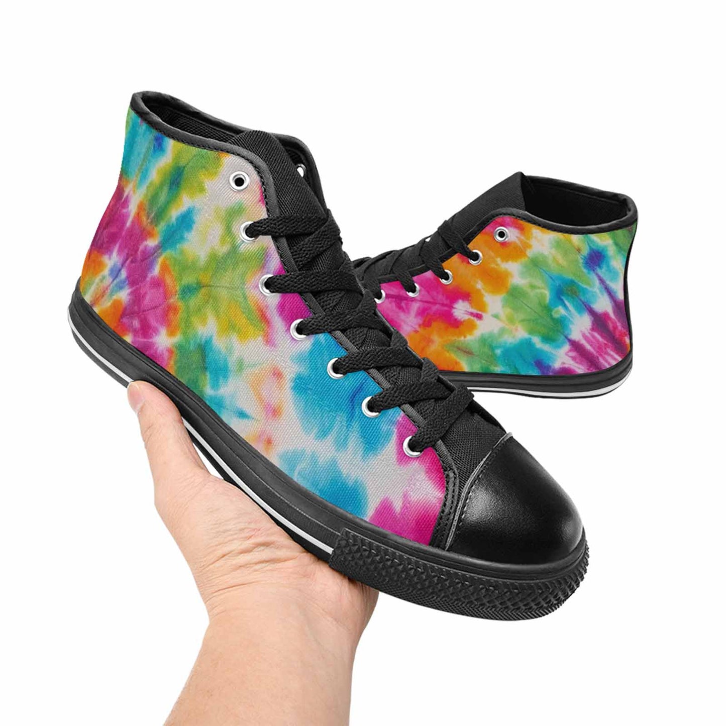 MEN'S Tie Dye Rainbow Twist High Top Canvas Vibrant Chaos Custom Sneakers