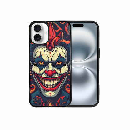 iPhone 16 Plus Case — Evil Circus Heads Faces Overlapping Patterns, Personalized Phone Case