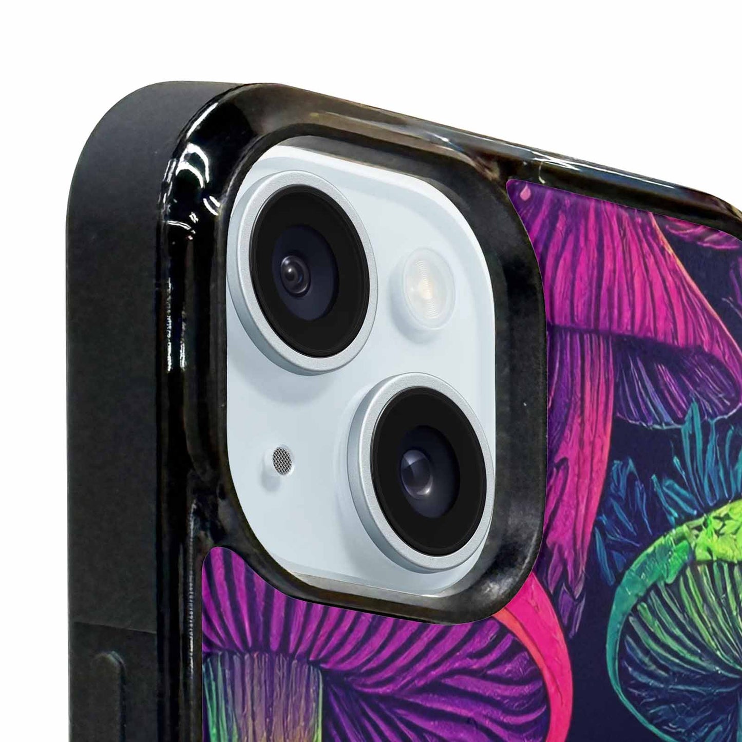 iPhone 15 Case — Mushroom Psychedelic Art Seamless Pattern Vibrant, Custom Print Case Cover