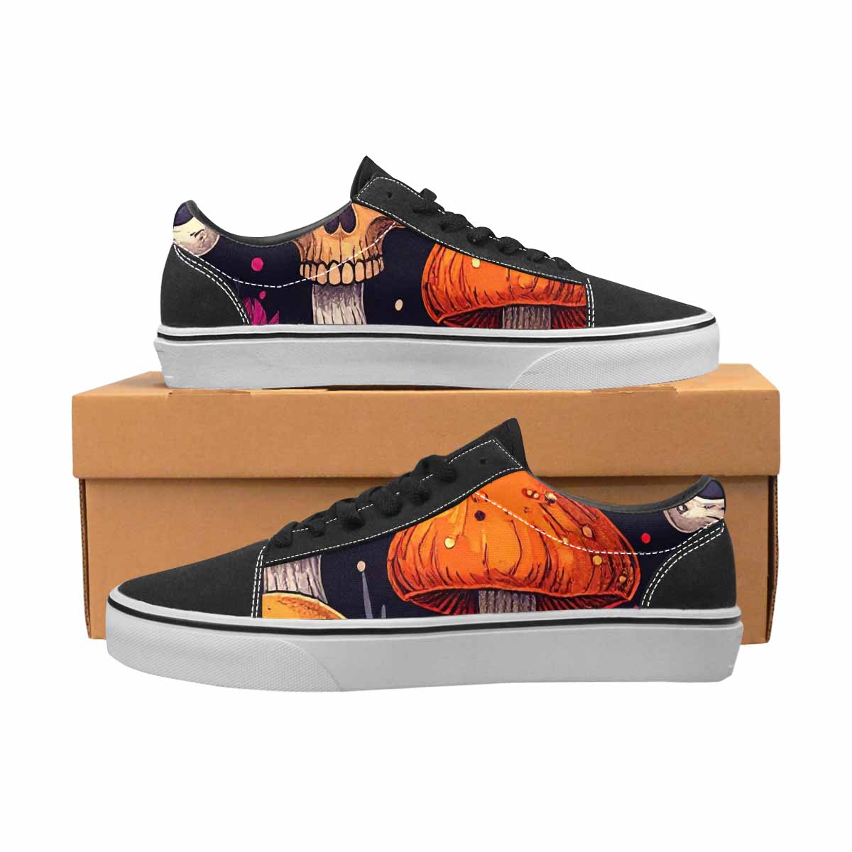 WOMEN'S Mushroom Skulls Canvas Lace-Up Wallpaper Art Shoes