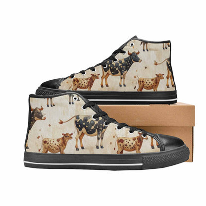 WOMEN'S Cow Animal Print High Top Canvas Grunge Custom Shoes