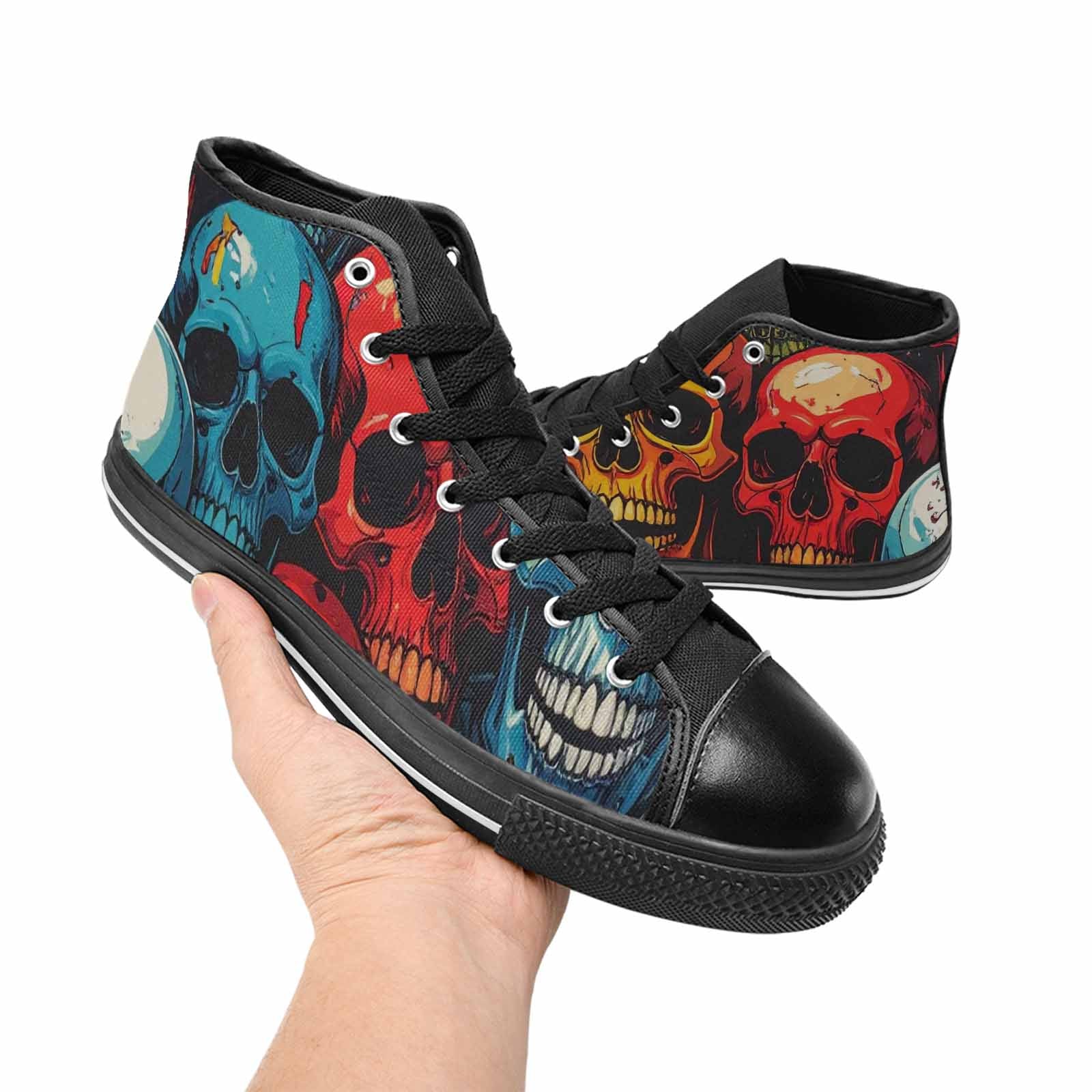 WOMEN'S Dripping Skulls Collage High Top Canvas Wallpaper Art Custom Shoes