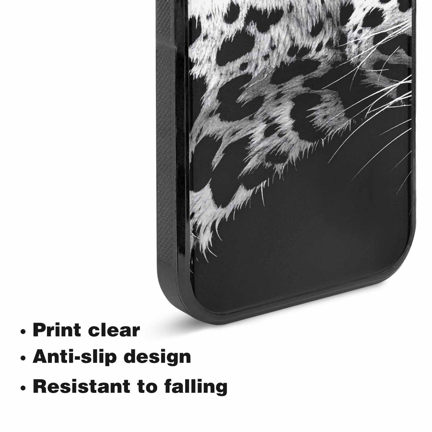 iPhone 15 Plus Case — Leopard Print Black And White Style, Custom Art Phone Cover