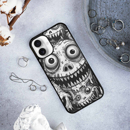 iPhone 16 Plus Case — Black And White Monster Face Collage, Custom Made Phone Cover