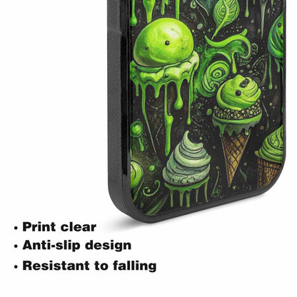 iPhone 15 Plus Case — Ice Cream Motif Black Green Ink, Original Design Phone Case