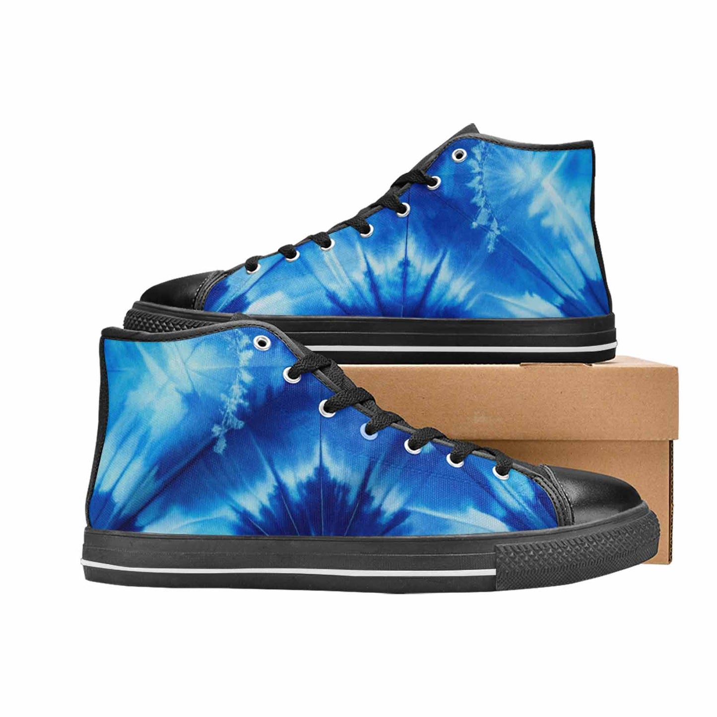 WOMEN'S Tie Dye Shibori Indigo High Top Canvas Wallpaper Art Shoes