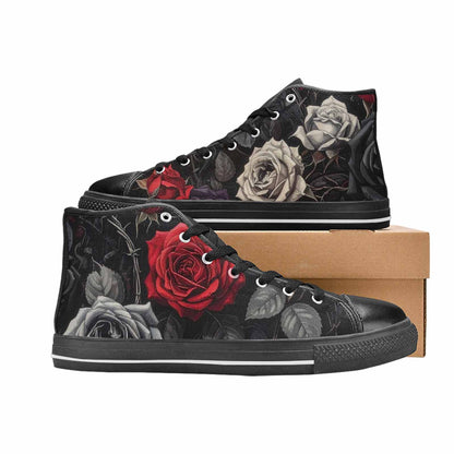 MEN'S Black Gothic Rose High Top Canvas Surreal Shoes