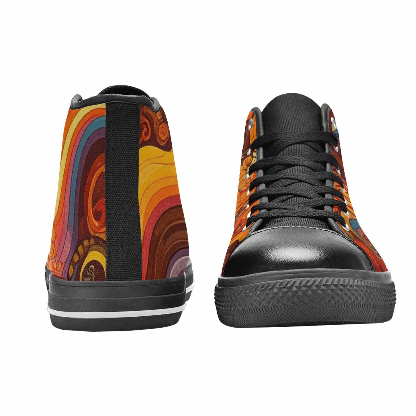 WOMEN'S Groovy 70S Peace High Top Canvas Vibrant Chaos Custom Shoes
