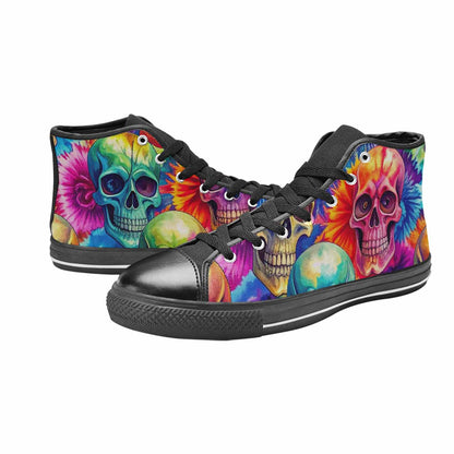 WOMEN'S Tie Dye Skulls Print High Top Canvas Vivid Custom Shoes