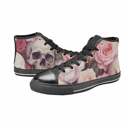 MEN'S Skulls Roses Soft Airbrush High Top Canvas Wallpaper Art Custom Sneakers